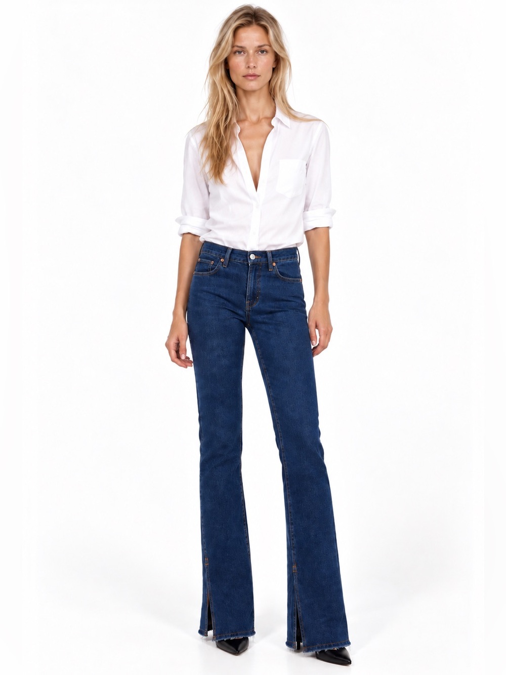 NWOT RE/DONE 70s Mid Rise Straight Split Hem Jeans Blue 24